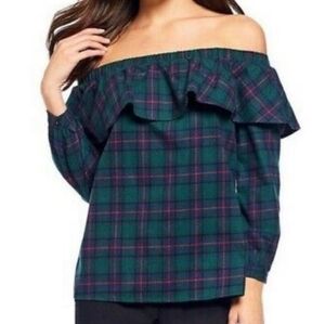 Gibson Latimer Plaid Flannel Off The Shoulder Top Size XL